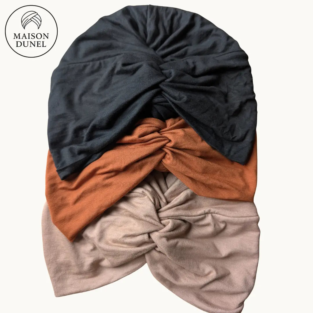Détail du tissu de haute qualité Maison Dunel - Turban prêt à enfiler sans effort