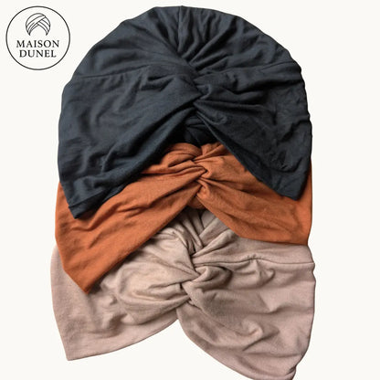 Détail du tissu de haute qualité Maison Dunel - Turban prêt à enfiler sans effort